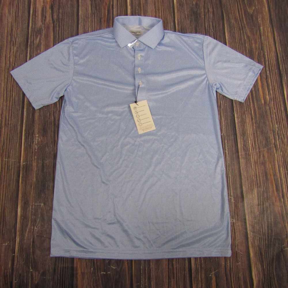 Collars & Co Polo Shirt Mens Medium Blue Dress Collar Moisture Wicking‎ Stretch
